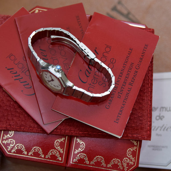 1980s Ladies Cartier Santos Octagonal Classic Automatic in Stainless Steel on Bracelet with Box, Papers and Service History