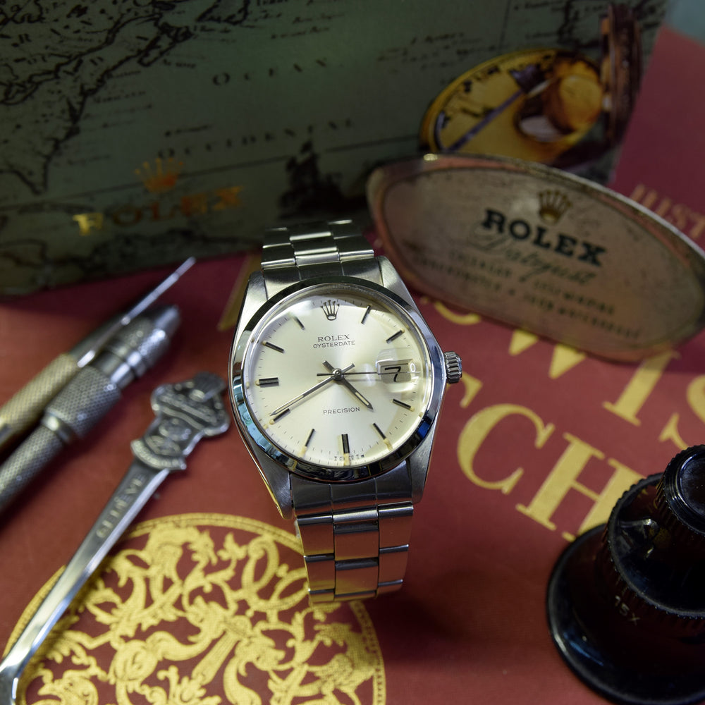 1970 Rolex Oyster Date Precision Model 6694 with Satin Silver Dial in Stainless Steel on Oyster Bracelet
