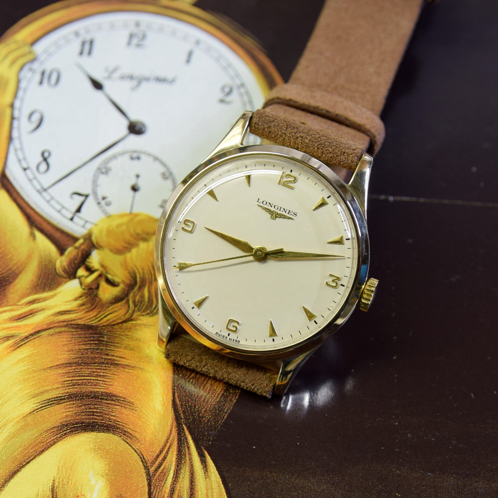 1956/7 Longines Solid 9ct Gold Dress Watch with Mixed Arrow and Arabic Numerals Model 13322 Cal 1268zs