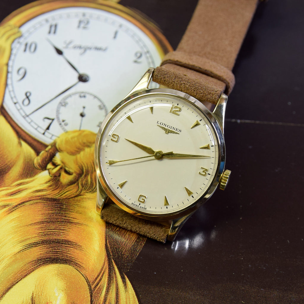 1956 7 Longines Solid 9ct Gold Dress Watch with Mixed Arrow and