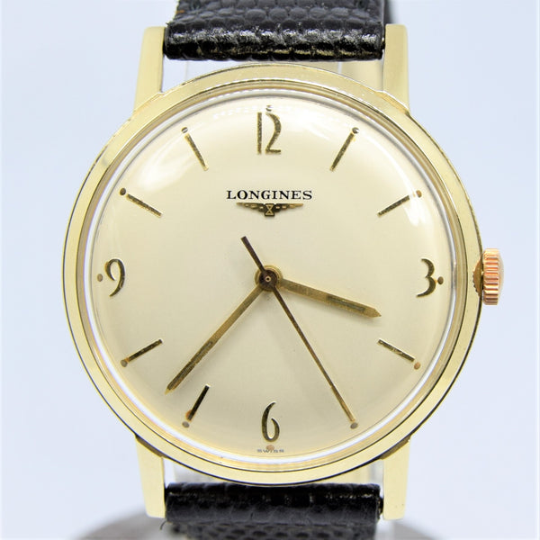 1958 Longines Solid 9ct Gold Dress Watch with Mixed Baton and Arabic Numerals Model 7089 Cal 19.4s