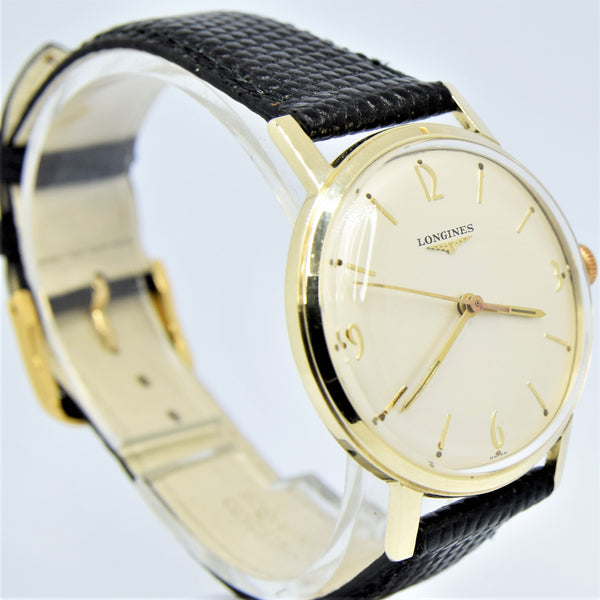 1958 Longines Solid 9ct Gold Dress Watch with Mixed Baton and Arabic Numerals Model 7089 Cal 19.4s