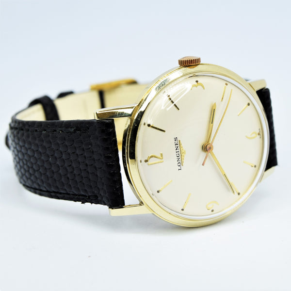 1958 Longines Solid 9ct Gold Dress Watch with Mixed Baton and Arabic Numerals Model 7089 Cal 19.4s