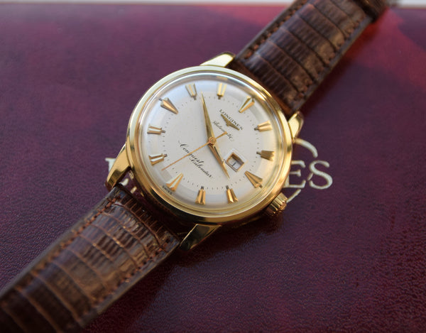 Longines Stunning Gold capped Conquest Calendar Wristwatch Model 9007 - Dated 1959 with Original Box