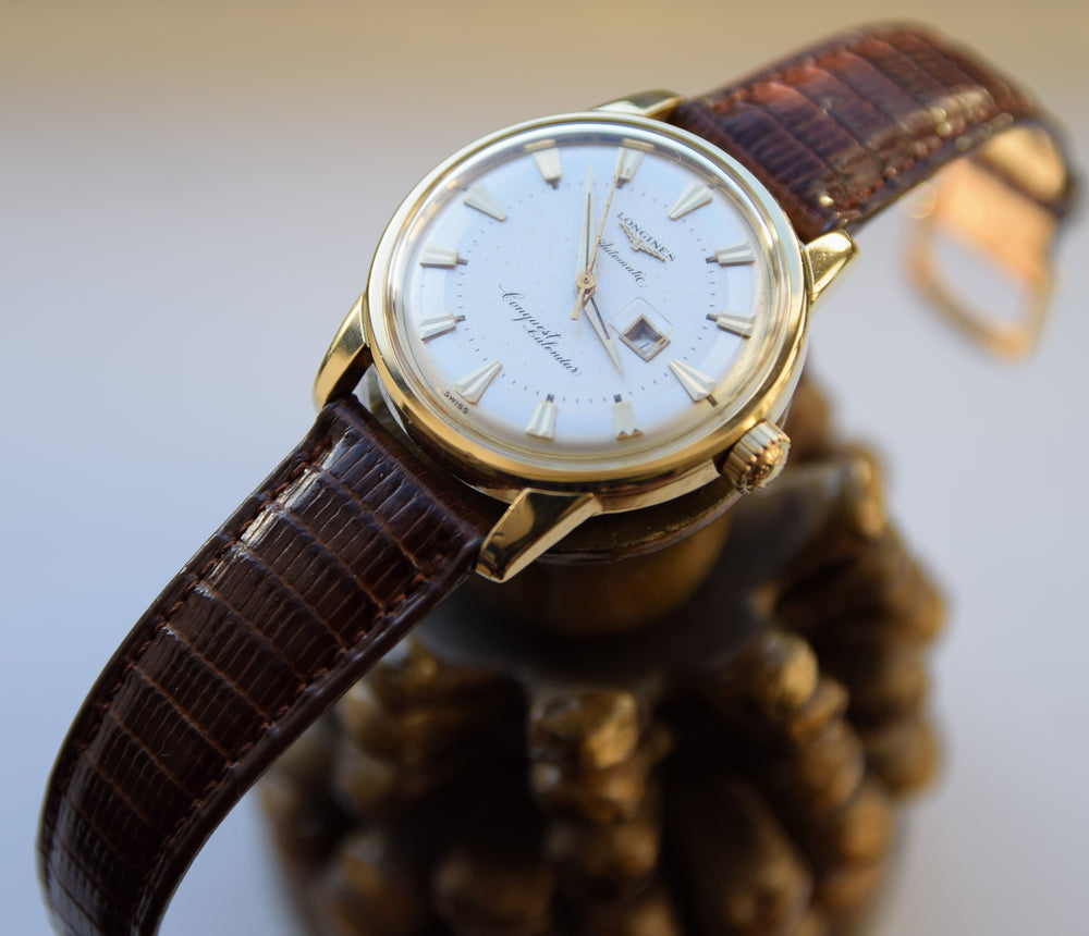 Longines Stunning Gold capped Conquest Calendar Wristwatch Model 9007 - Dated 1959 with Original Box