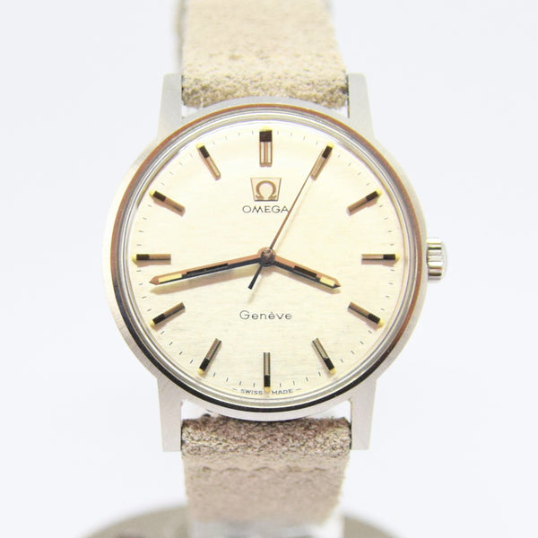 1969 Omega Geneve with Rare Silvered Bark Effect Dial Model 135.070 Manual Wind in Stainless Steel