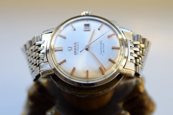 1963 Omega Automatic Seamaster Deville Date with Original Beads of Rice Type Bracelet Model 14910 Stainless Steel
