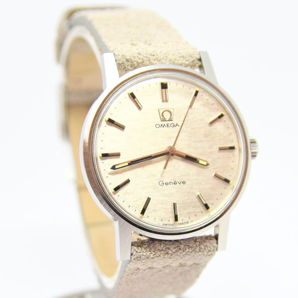 1969 Omega Geneve with Rare Silvered Bark Effect Dial Model 135.070 Manual Wind in Stainless Steel