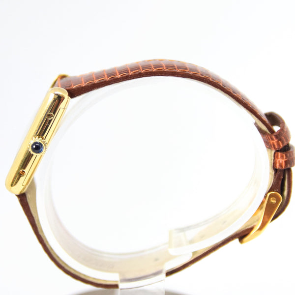 1970s Cartier Ladies Tank Mechanical Manual Wind with Black Onyx-Type Dial