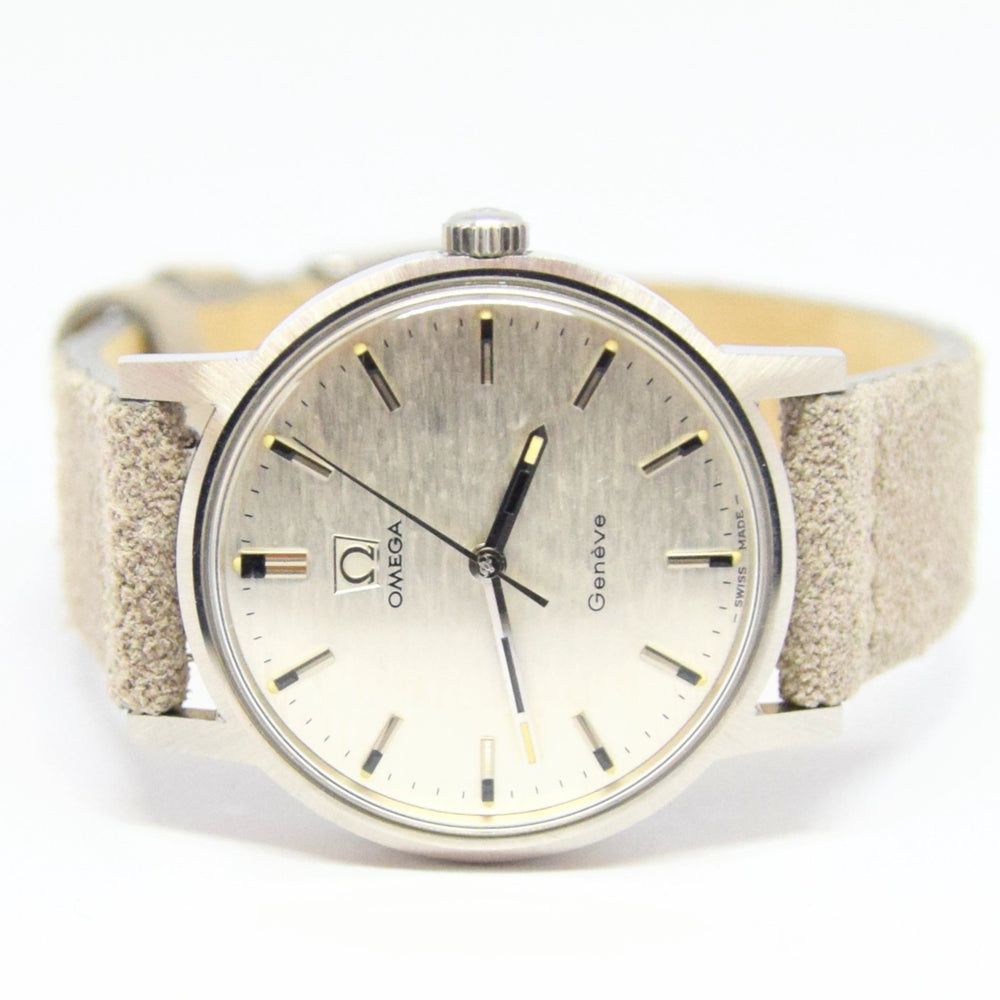 1969 Omega Geneve with Rare Silvered Bark Effect Dial Model 135.070 Manual Wind in Stainless Steel
