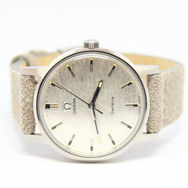 1969 Omega Geneve with Rare Silvered Bark Effect Dial Model 135.070 Manual Wind in Stainless Steel