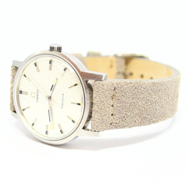 1969 Omega Geneve with Rare Silvered Bark Effect Dial Model 135.070 Manual Wind in Stainless Steel