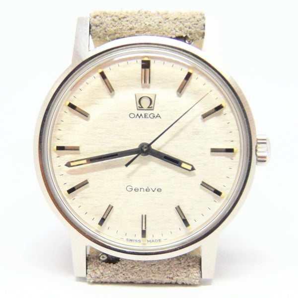 1969 Omega Geneve with Rare Silvered Bark Effect Dial Model 135.070 Manual Wind in Stainless Steel