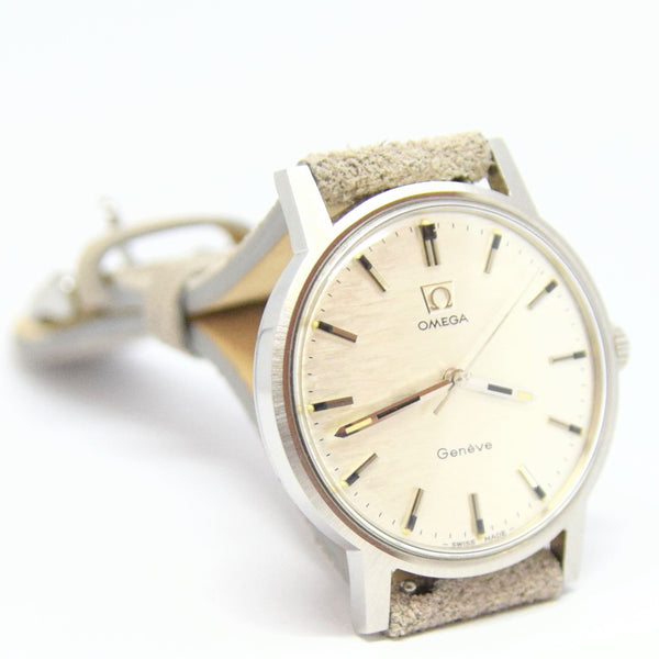 1969 Omega Geneve with Rare Silvered Bark Effect Dial Model 135.070 Manual Wind in Stainless Steel