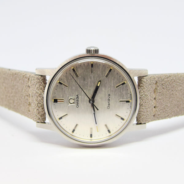 1969 Omega Geneve with Rare Silvered Bark Effect Dial Model 135.070 Manual Wind in Stainless Steel