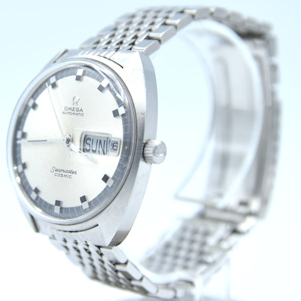 1969 Omega Seamaster Cosmic Day/Date Model 166.036 in Stainless Steel Monocoque Case on Beads of Rice Bracelet