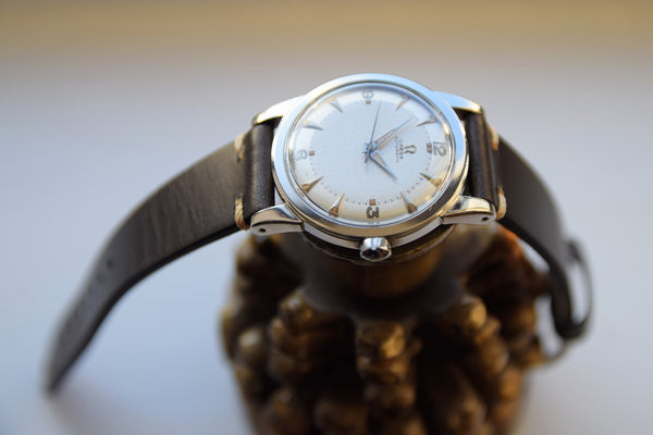 1949 Omega Automatic Bumper with Fabulous Original Two Tone Dial Model 2577 in Stainless Steel