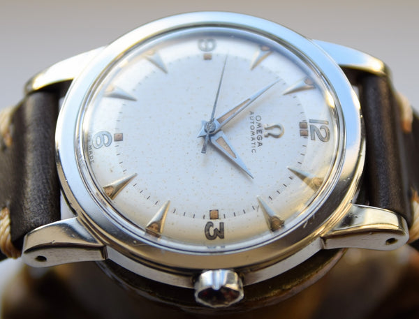 1949 Omega Automatic Bumper with Fabulous Original Two Tone Dial Model 2577 in Stainless Steel