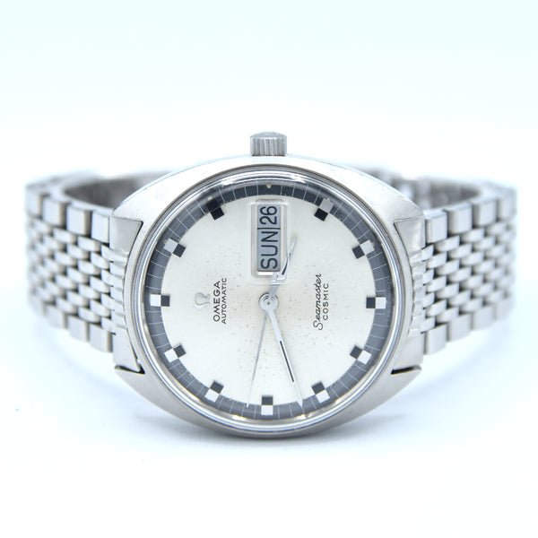 1969 Omega Seamaster Cosmic Day/Date Model 166.036 in Stainless Steel Monocoque Case on Beads of Rice Bracelet