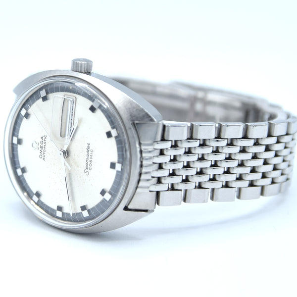 1969 Omega Seamaster Cosmic Day/Date Model 166.036 in Stainless Steel Monocoque Case on Beads of Rice Bracelet