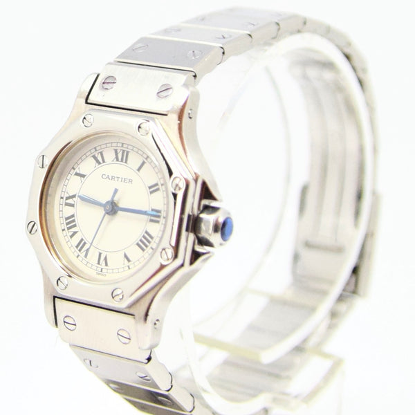 1980s Ladies Cartier Santos Octagonal Classic Automatic in Stainless Steel on Bracelet with Box, Papers and Service History