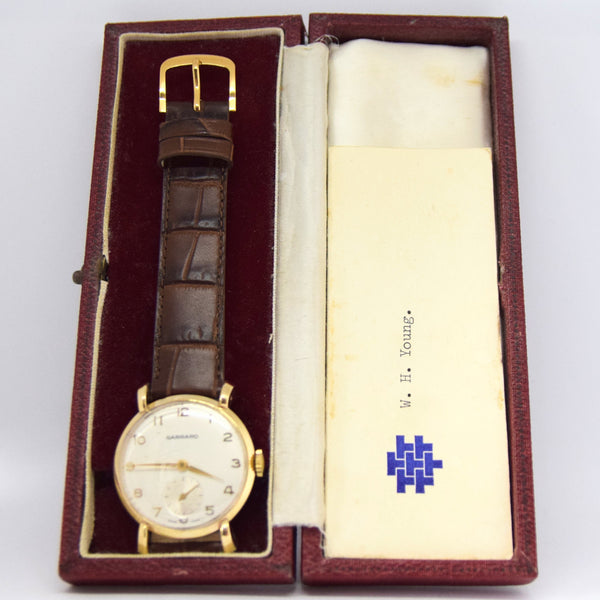 1965 Garrard of London Wristwatch in 9ct Gold with Original Box & Signed Card
