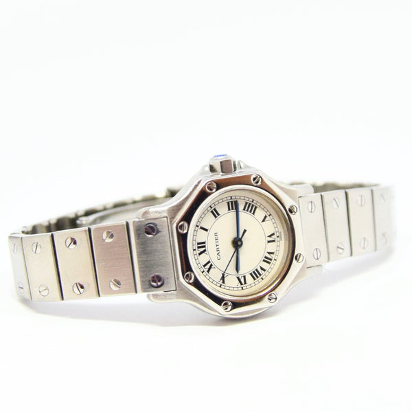 1980s Ladies Cartier Santos Octagonal Classic Automatic in Stainless Steel on Bracelet with Box, Papers and Service History