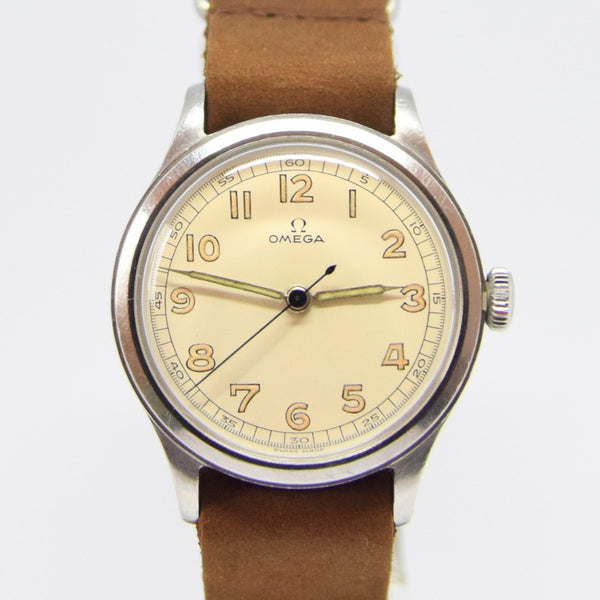 1944 Omega 35mm Military Style Wristwatch Model 2179-3 in Unpolished Stainless Steel Cal. 30T2