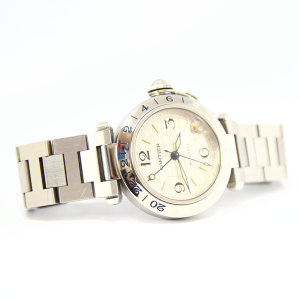 2000 Cartier Pasha C W31029M7-2377 Automatic GMT in Stainless Steel on Bracelet with Box and Book