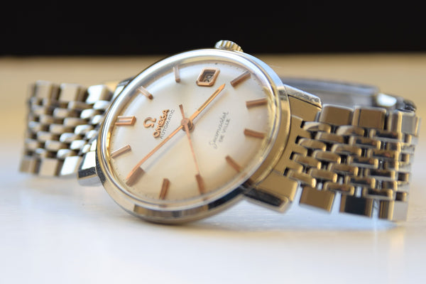 1963 Omega Automatic Seamaster Deville Date with Original Beads of Rice Type Bracelet Model 14910 Stainless Steel
