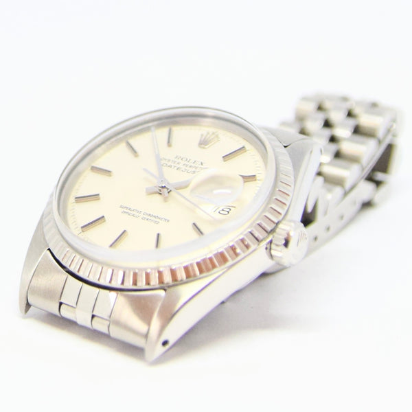 1971 Rolex Oyster Perpetual Datejust with Engine Turned Bezel and Sloped Dial in Stainless Steel Model 1603 with Box