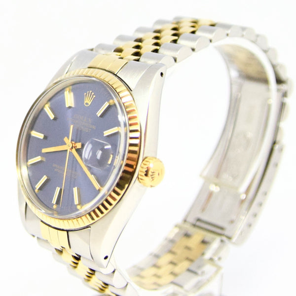 1979 Stunning Rolex Gold & Steel Oyster Perpetual Datejust with Fluted Gold Bezel Blue Dial  Model 16013 + Box, Book & Swing Tags