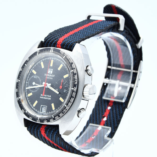 1974 Tissot Seastar Navigator Chronograph Wristwatch Model 40522 in Stainless Steel with Stunning Black Dial