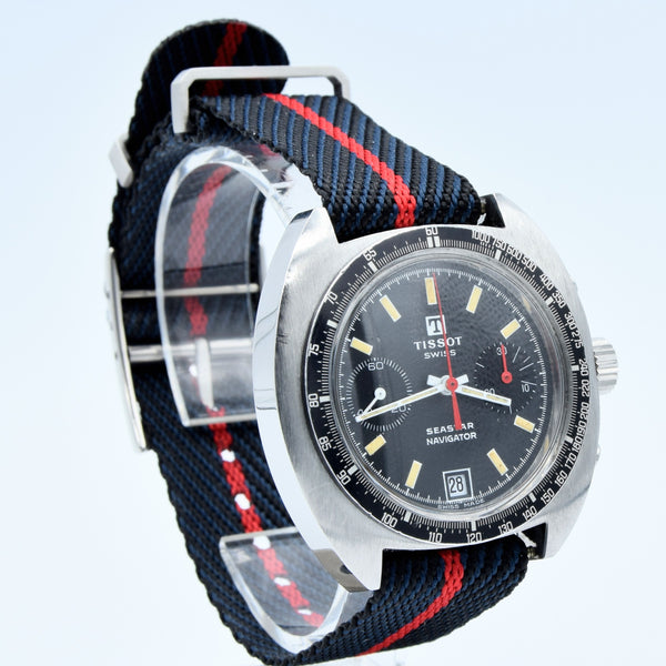 1974 Tissot Seastar Navigator Chronograph Wristwatch Model 40522 in Stainless Steel with Stunning Black Dial