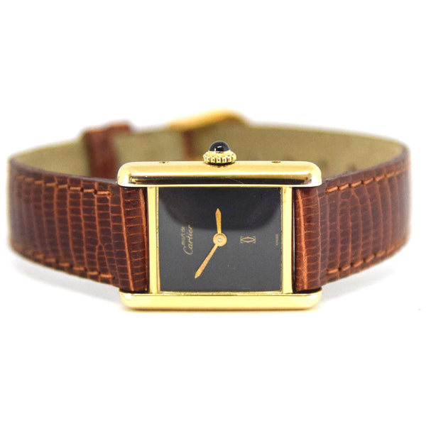 1970s Cartier Ladies Tank Mechanical Manual Wind with Black Onyx-Type Dial