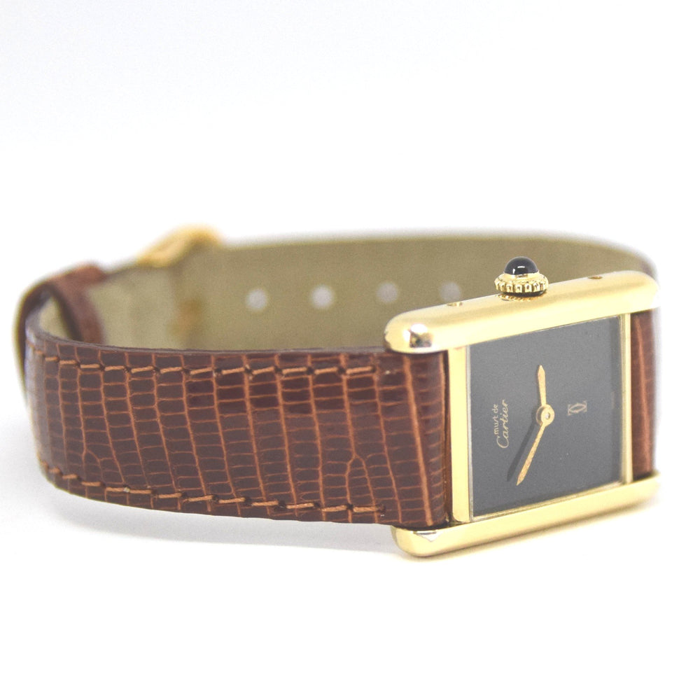 1970s Cartier Ladies Tank Mechanical Manual Wind with Black Onyx-Type Dial
