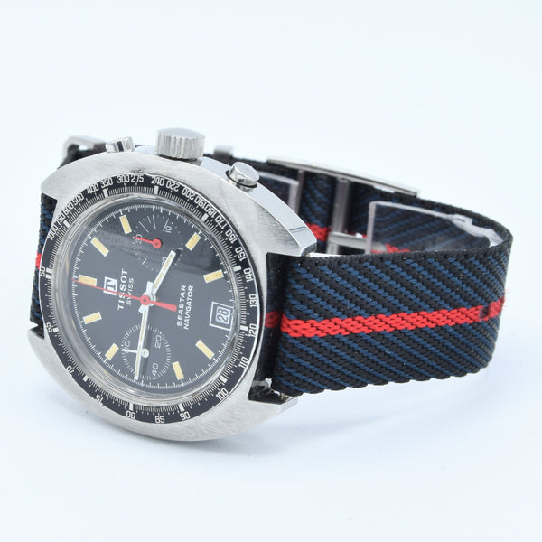 1974 Tissot Seastar Navigator Chronograph Wristwatch Model 40522 in Stainless Steel with Stunning Black Dial