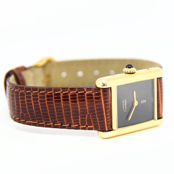 1970s Cartier Ladies Tank Mechanical Manual Wind with Black Onyx-Type Dial