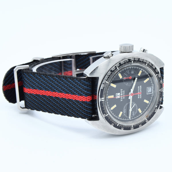 1974 Tissot Seastar Navigator Chronograph Wristwatch Model 40522 in Stainless Steel with Stunning Black Dial