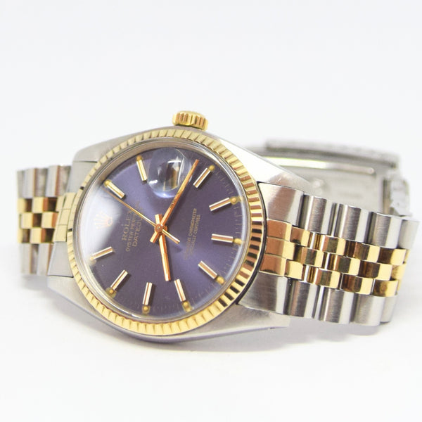 1979 Stunning Rolex Gold & Steel Oyster Perpetual Datejust with Fluted Gold Bezel Blue Dial  Model 16013 + Box, Book & Swing Tags