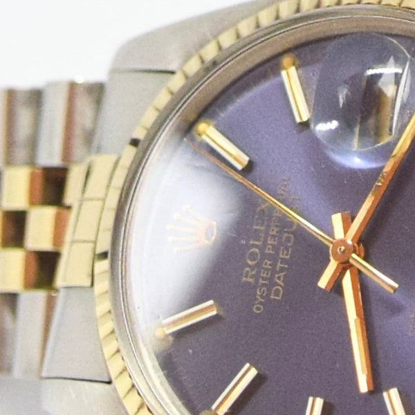 1979 Stunning Rolex Gold & Steel Oyster Perpetual Datejust with Fluted Gold Bezel Blue Dial  Model 16013 + Box, Book & Swing Tags