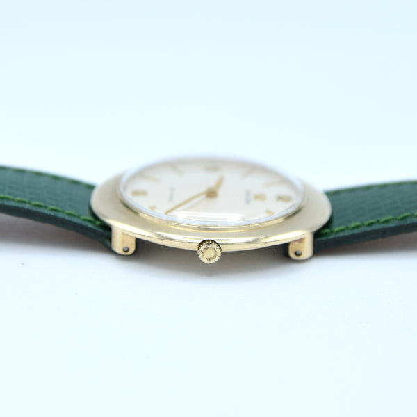 1968 Rare Omega Unisex Oval De Ville Dress Watch in Solid 9ct Gold English Case Model 1115495