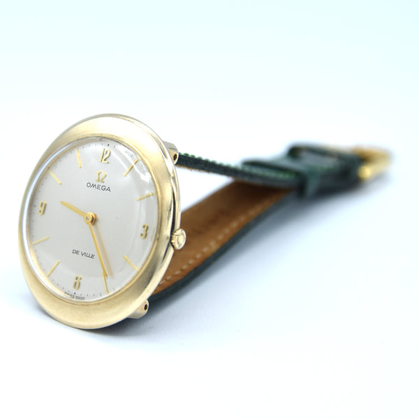 1968 Rare Omega Unisex Oval De Ville Dress Watch in Solid 9ct Gold English Case Model 1115495