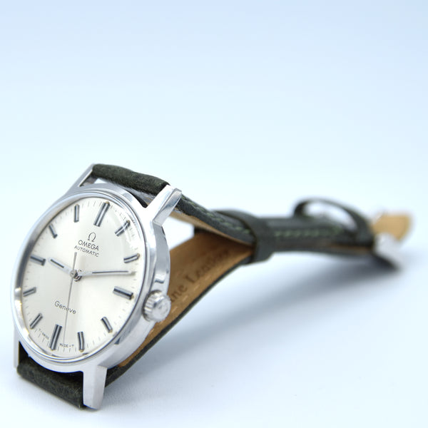 1971 Omega Genève Automatic with Satin Silver Sunburst Dial and Onyx Inset Markers in Stainless Steel Model 165.070