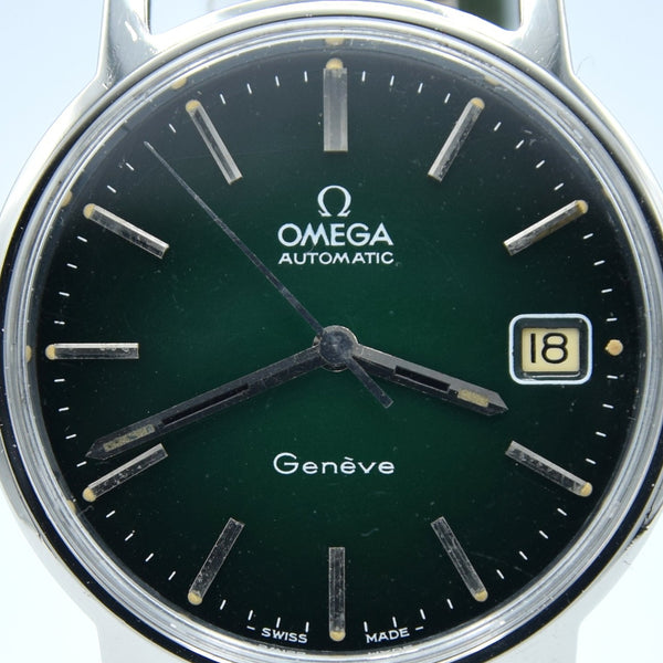 1973 Omega Genève Automatic Date Model 166.0163 with Stunning Rare Electric Green 'Fumé' Dial