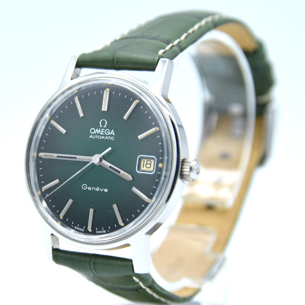 1973 Omega Genève Automatic Date Model 166.0163 with Stunning Rare Electric Green 'Fumé' Dial