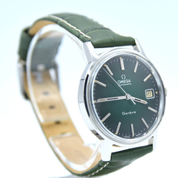 1973 Omega Genève Automatic Date Model 166.0163 with Stunning Rare Electric Green 'Fumé' Dial
