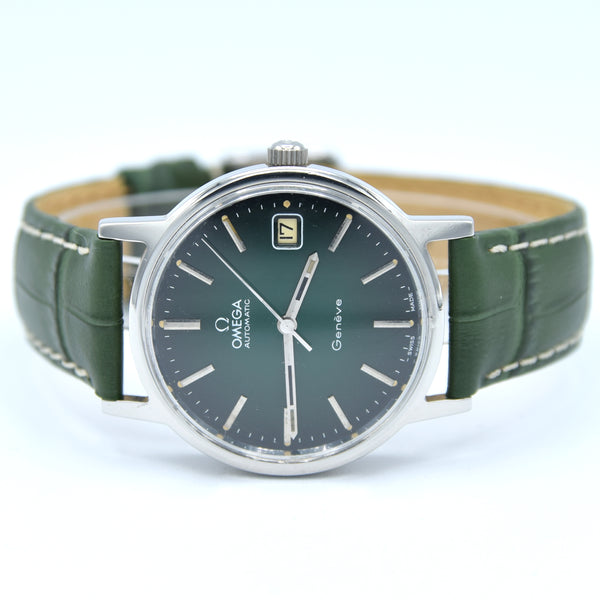 1973 Omega Genève Automatic Date Model 166.0163 with Stunning Rare Electric Green 'Fumé' Dial