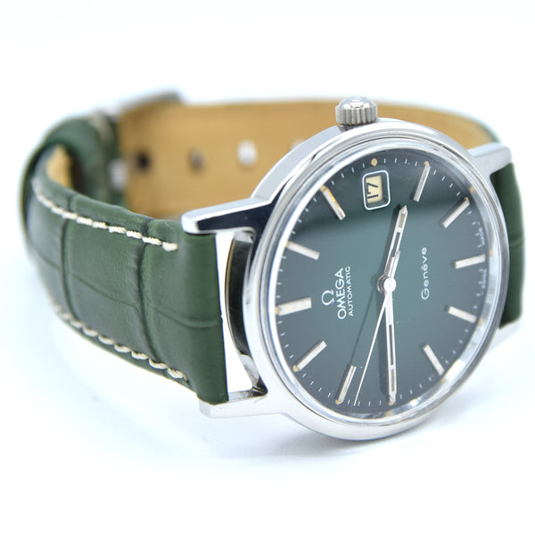 1973 Omega Genève Automatic Date Model 166.0163 with Stunning Rare Electric Green 'Fumé' Dial