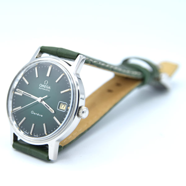1973 Omega Genève Automatic Date Model 166.0163 with Stunning Rare Electric Green 'Fumé' Dial